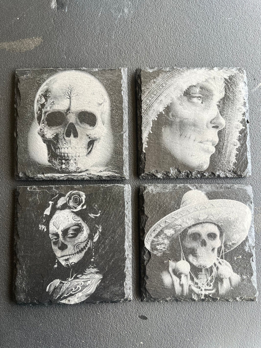 Day of the Dead Slate Coasters – 4×4 Stone Coasters Set of 4