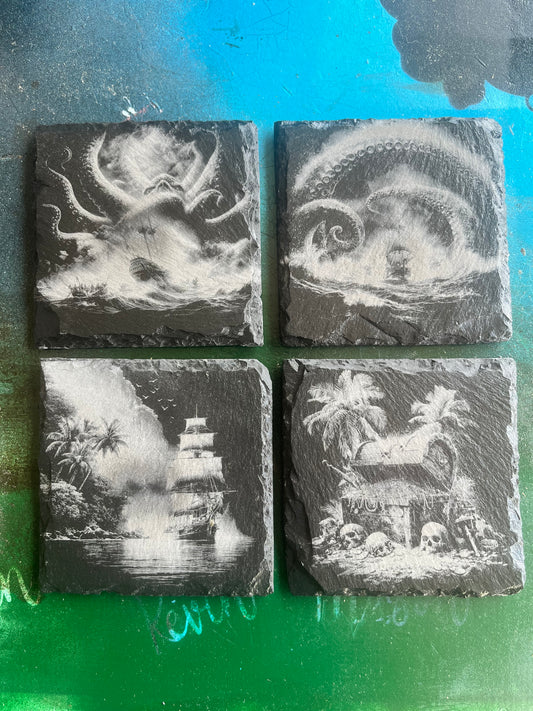 Pirate Coasters – 4×4 Slate Drink Coasters, Set of 4